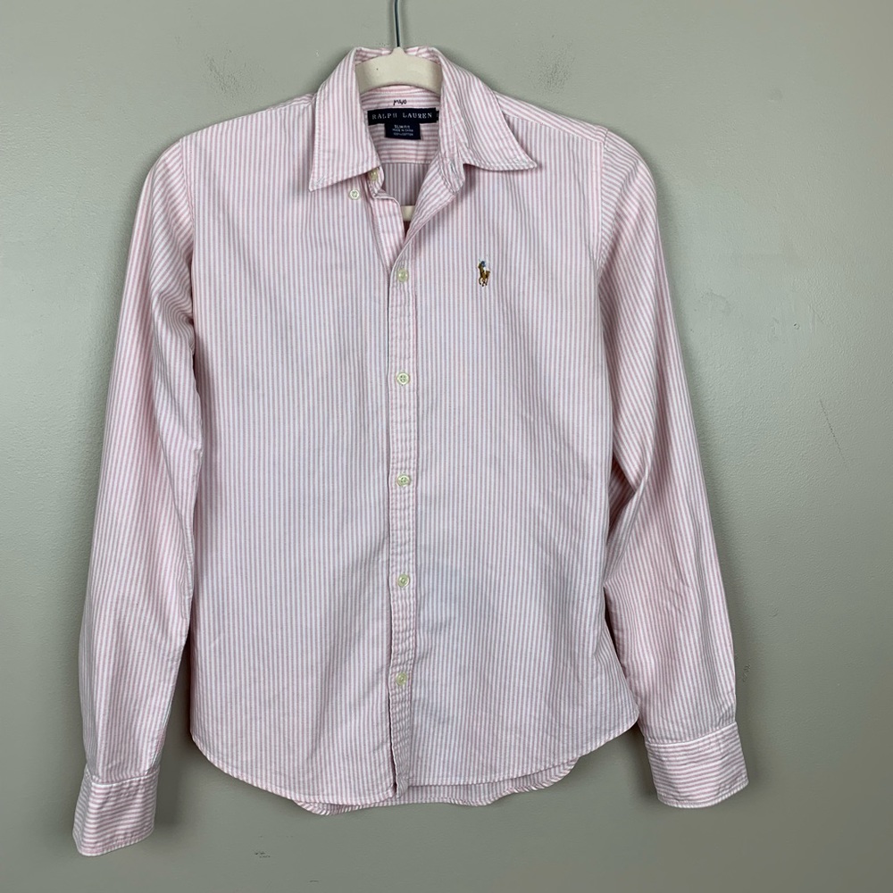 Ralph Lauren  Pink stripes slim fit polo shirt